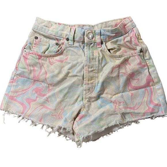 Zara ~ Womens High Rise Shorts ~ Marble Swirl Pastel 5 pocket Denim ~ size 4 - Picture 1 of 9